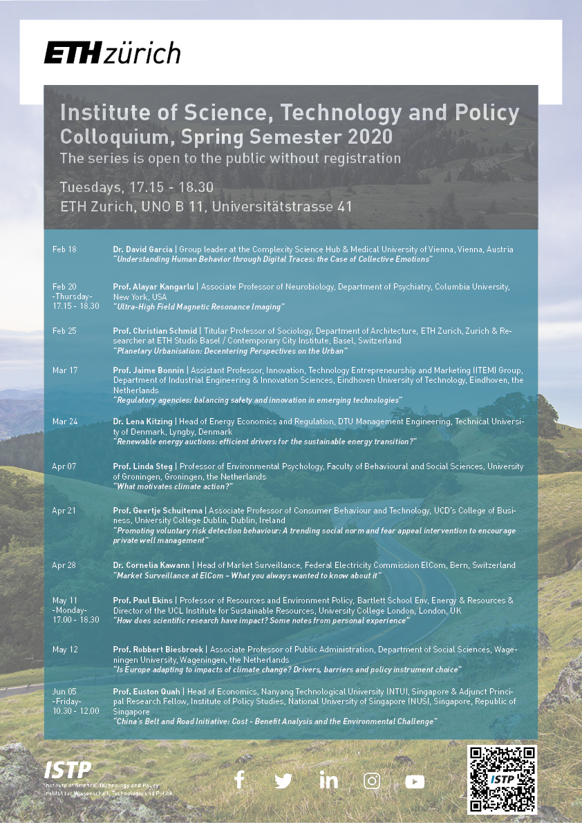 Enlarged view: ISTP Colloquium Schedule Spring Semester 2020