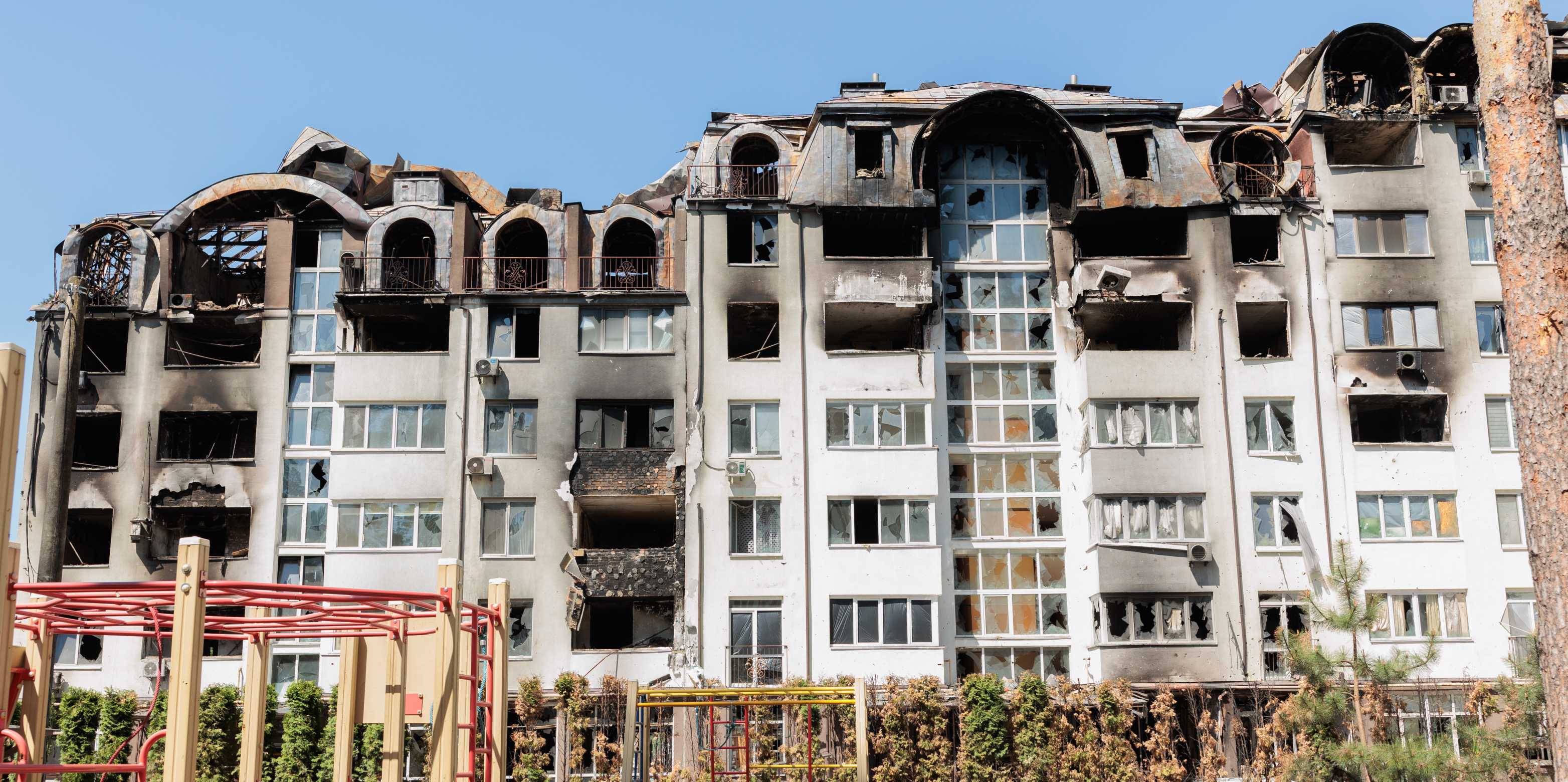 Destroyed buildings in Ukraine.